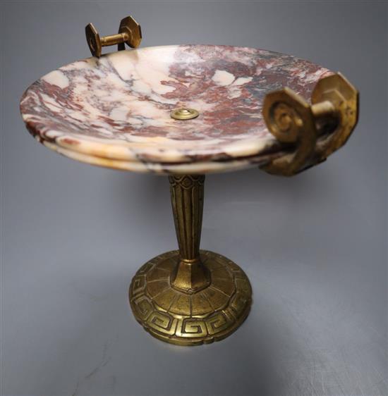 A Continental Art Deco ormulu and marble tazza, on gilt-bronze pedestal base, 21cm high